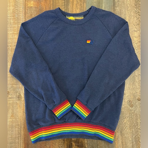 NWT Aviator Nation rainbow rib crew sweatshirt - Picture 1 of 1